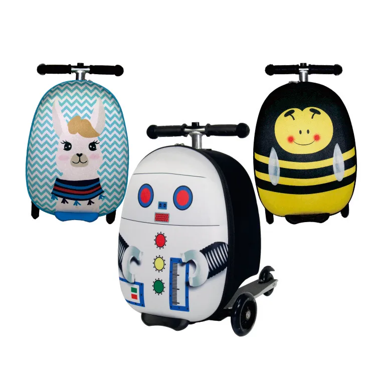 Customized design 3D trolley children luggage airport suitcase kids  3 WHEEL foot kick MOBILITY scooters for teenagers