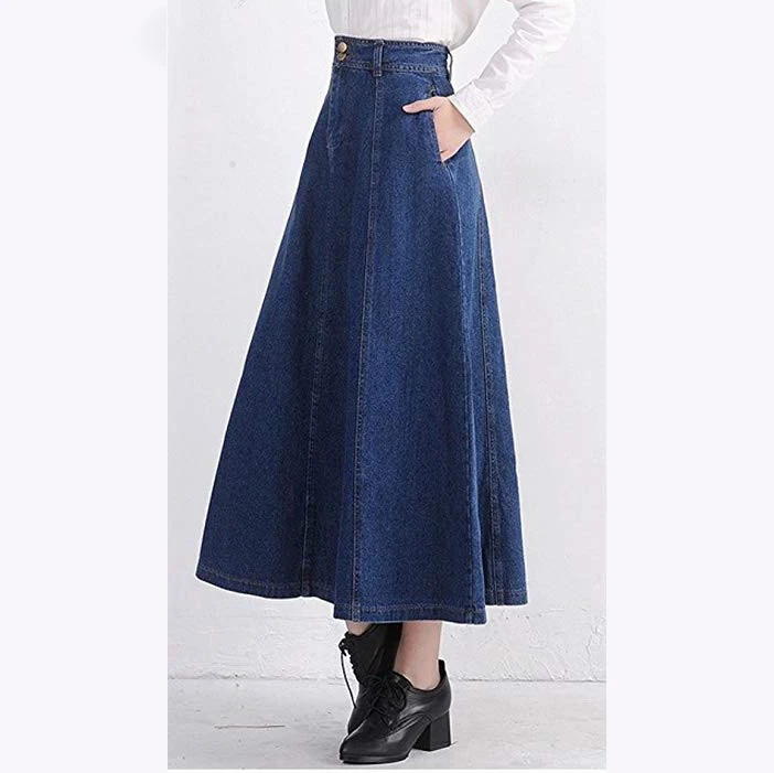 Vintage plus size dress skirts denim maxi skirt for ladies