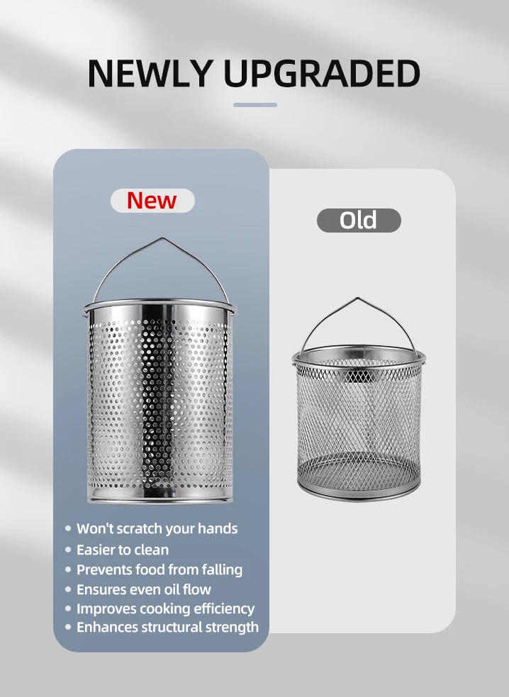 2024 new design hot multi use kitchen sus304 food safety fried chicken potato tempura shrimp vegetable deep fryer oil filter pot