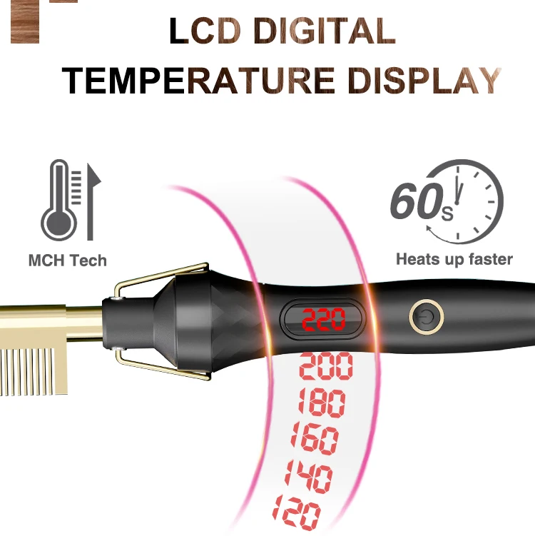 High Quality  500 Degrees Ceramic LCD Hot Comb Professional Heating Electrical Hair Straightening Comb