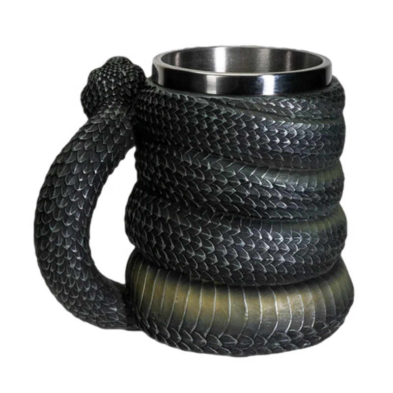 Custom Bar Home Decor Animal Coffee Cup Simulation resin green Anaconda stainless steel beer Mug