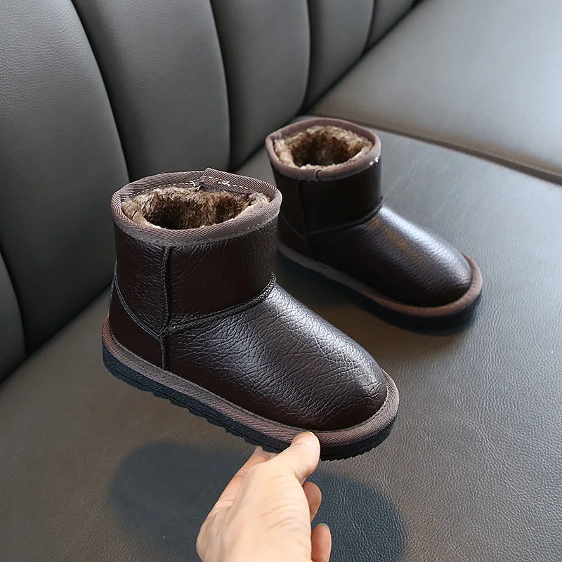 Hot selling children leather shoes unisex snow boots thicken in bulk