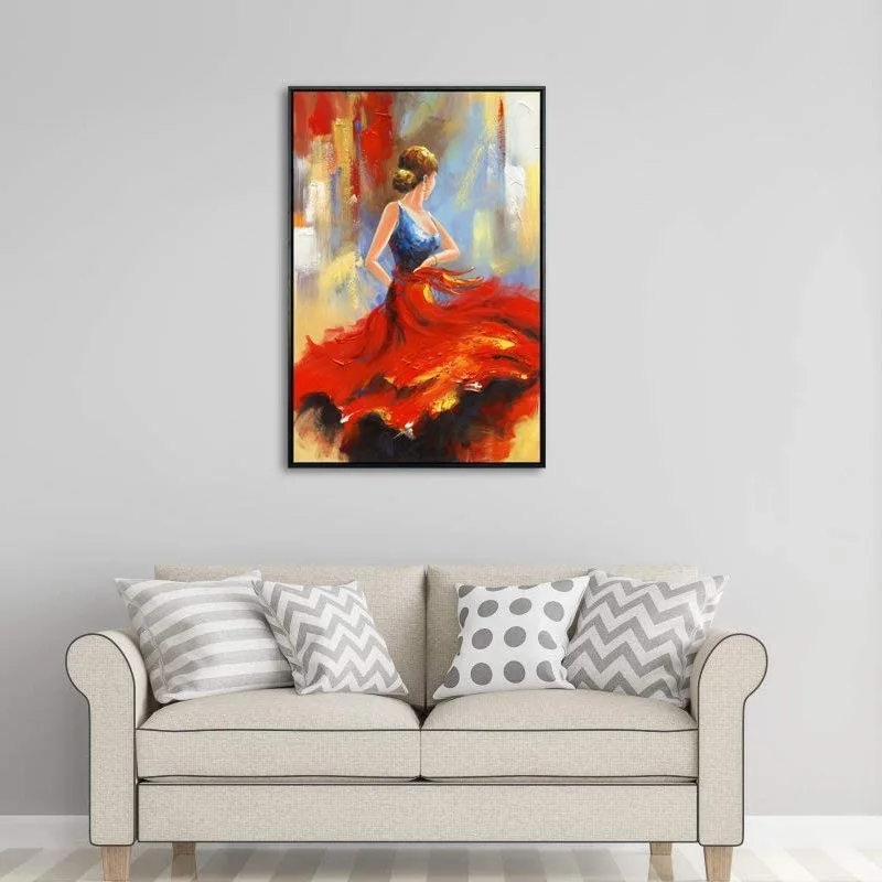 Modern Framed Wall Art Flying Skirt Artwork Dancing People Handmade Oil Paintings on Canvas for Home Decor