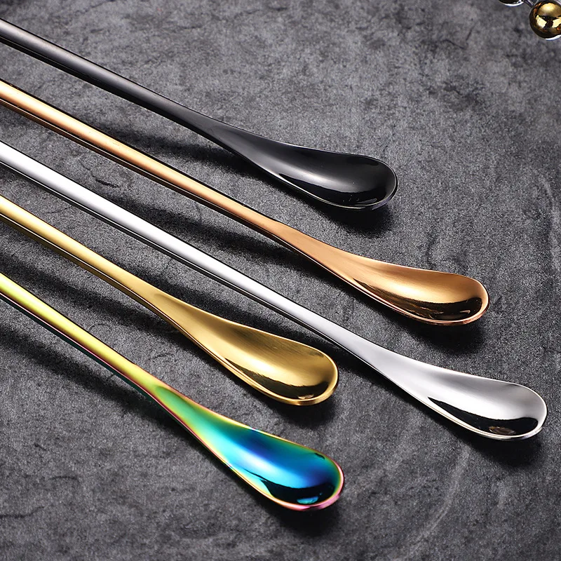 Wholesales High Quality 304 Stainless Steel Stirring Spoon Colored Coffee Dessert Spoon With Long Handle