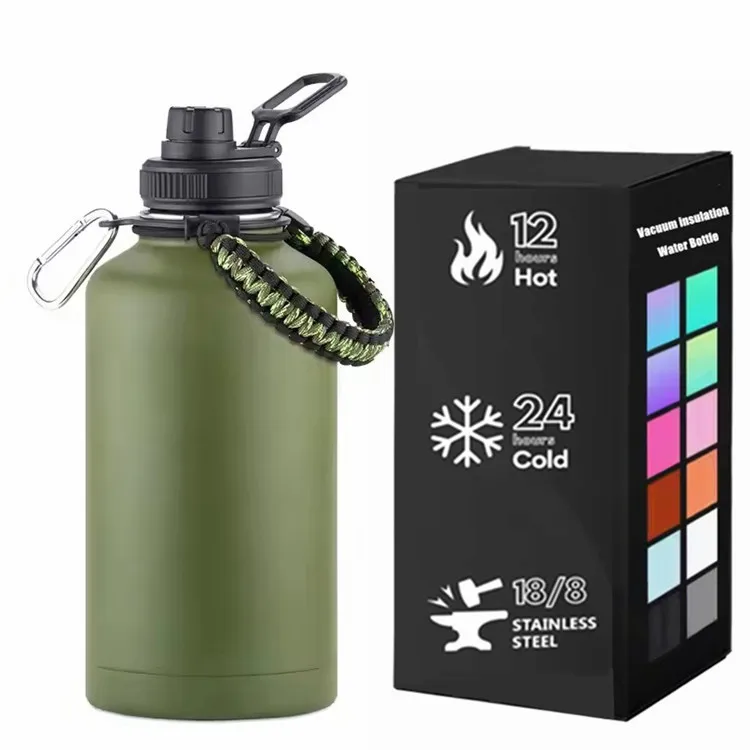 32oz 40oz 64oz Wide Mouth Eco Double Wall Insulated Stainless Steel Gallon Insulated Water Bottle Jug with Handle Lid