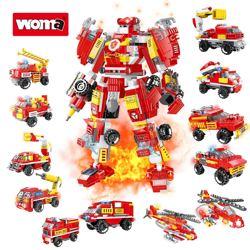 13 in 1 Transform Robot Model Fire Truck STEM Learning Engineering Vehicle Building Block Brick For Kids Toys Robot Set