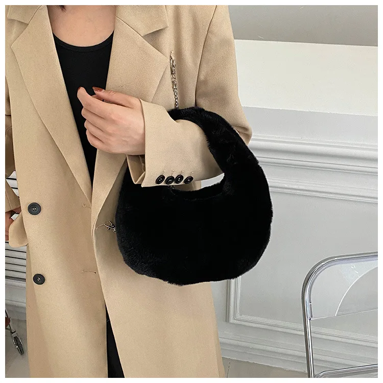 OLAF New Products 2023 Unique Fur Fluffy Plush Hobo Handbags For Women Luxury Designer Handbags Famous Brands Purses And Handbag