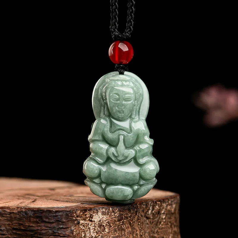 2024 Wholesale Religious Emerald Buddha Necklace Jadeite Bodhisattva Necklace Avalokitesvara Jade Pendant Necklace Women Men