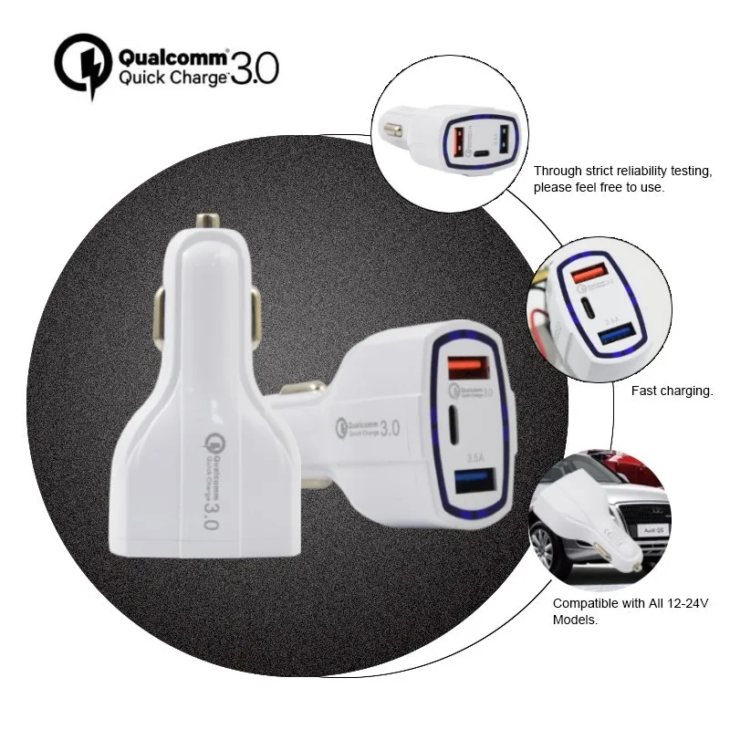 Dual usb QC3.0+PD fast car smart battery charger USB Charger Quick Charge 3.0 for car
