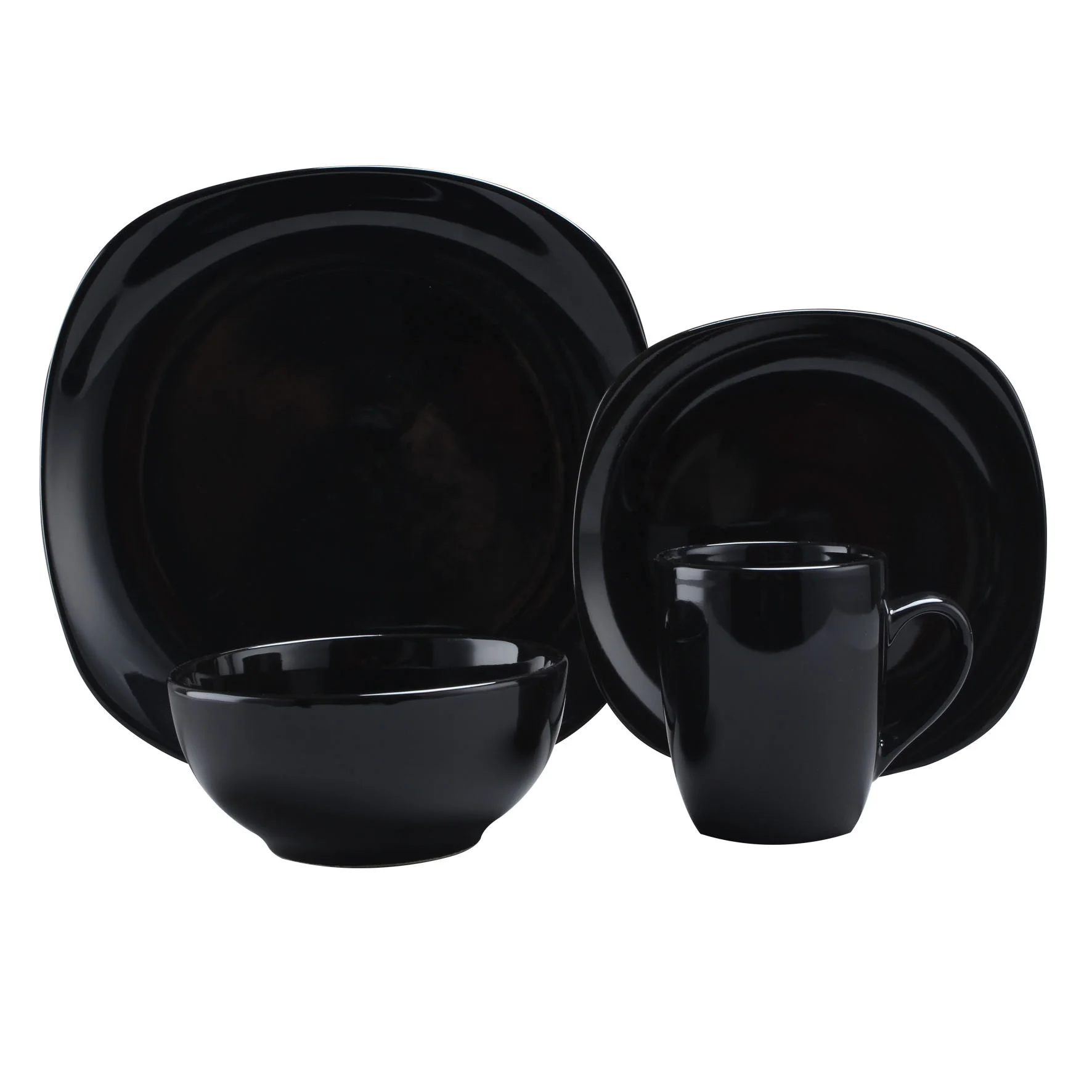 Квадратный керамический обеденный набор из 16 предметов комплект черной посуды керамики столовые