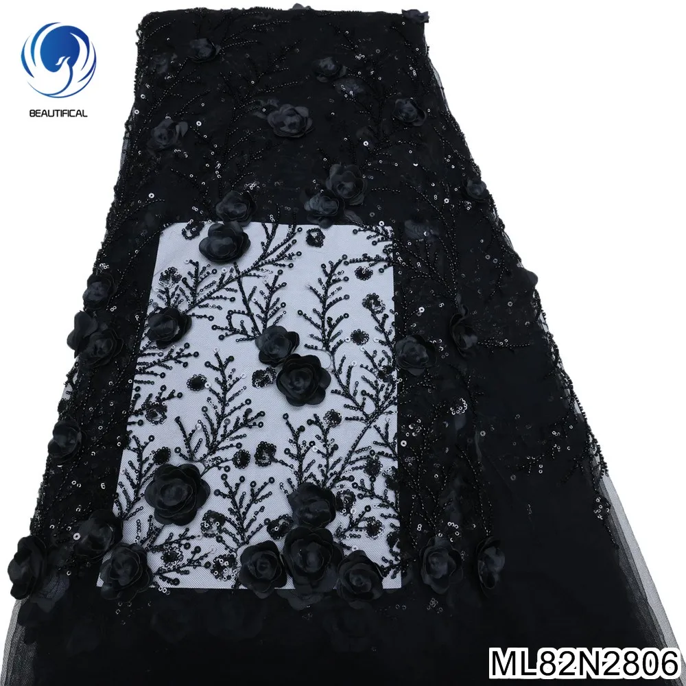 Beautifical White 3d lace fabrics wedding 2022 african bridal beads lace and sequins french lace fabrics ML82N28
