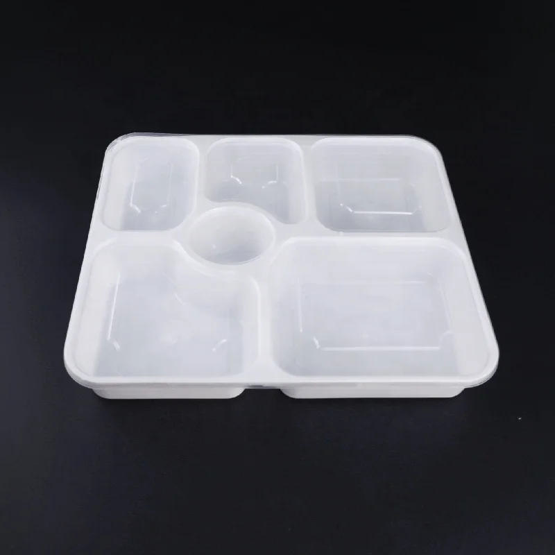 6 compartment disposable PP food container  with  divider  plastic takeaway lunch bento  box