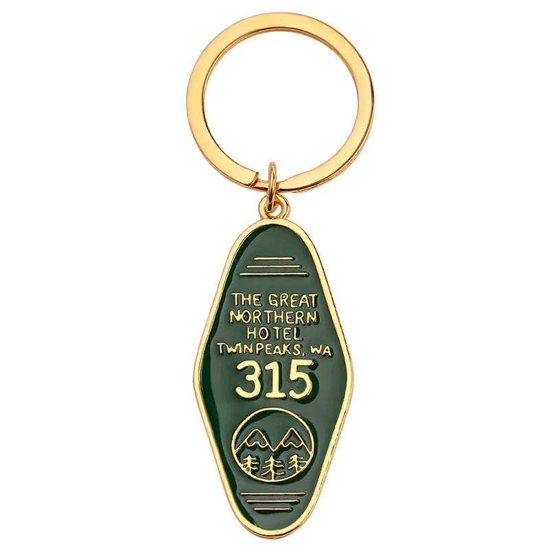 Tv Show Twin Peaks Key Chain Metal Green Enamel The Great Northern Hotel Room # 315 Keychains Fashion Women Men Jewelry Key Ring