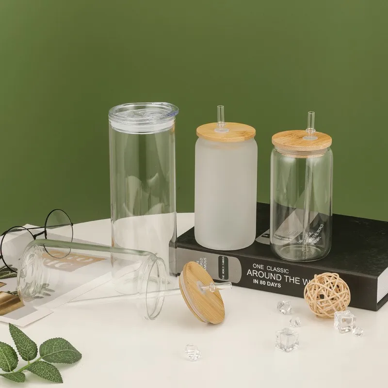 Оптовая продажа, стеклянная банка для пива с двойными стенками, каменная банка 25 унций, стеклянная чашка для питья с соломинкой и бамбуковой крышкой