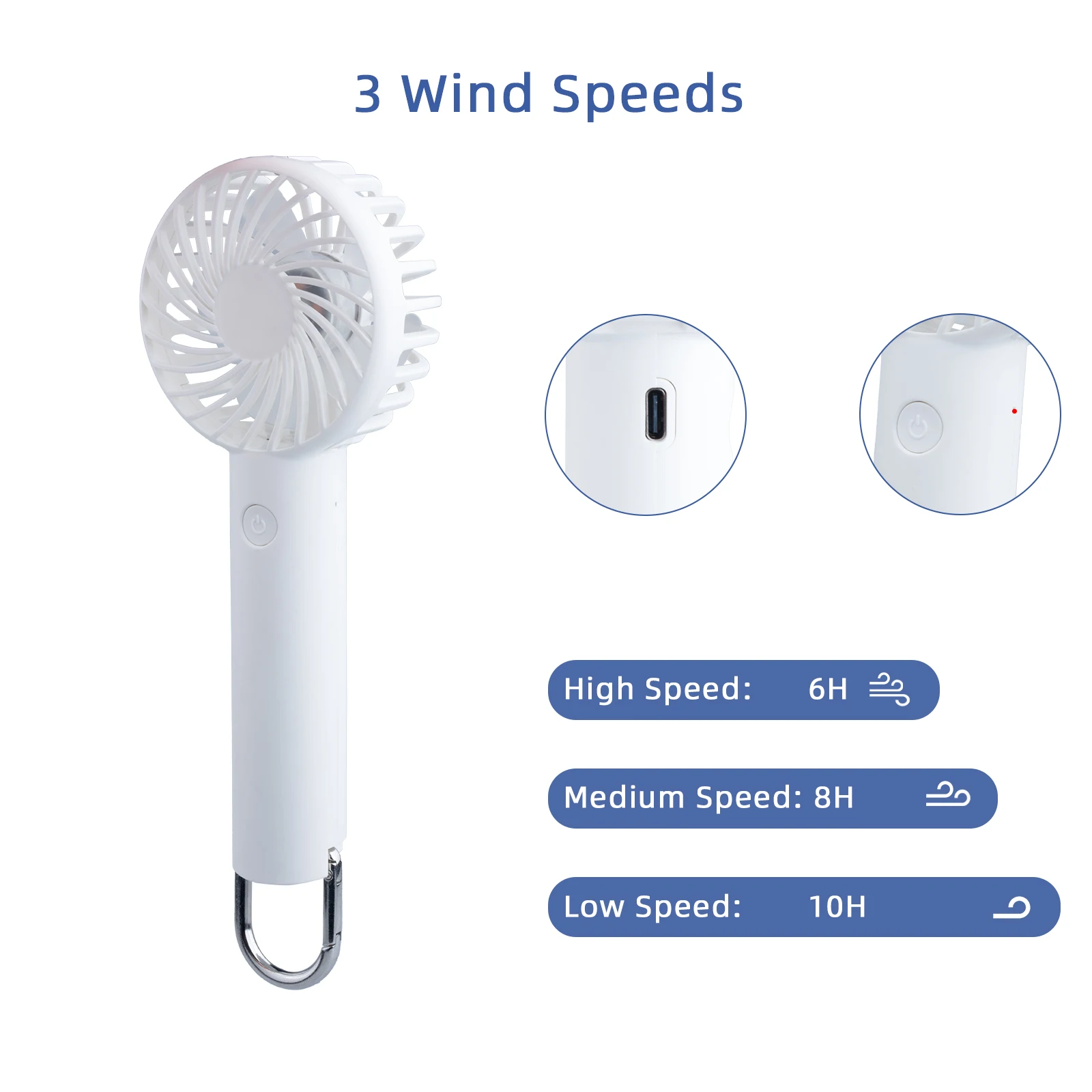Wholesale High  Quality 2200mAh Handheld Fan  Mini Portable Fan for Outdoors Mini Fan with Hiking Buckle