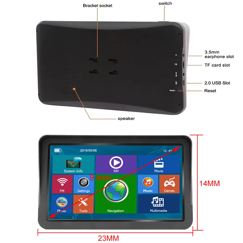 Car GPS Navigation 9 inch BT AVIN Navitel 2022 Europe America Map Sat Nav Truck gps Navigators FM Touch Screen