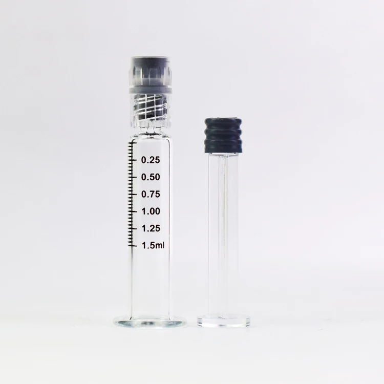  1 мл стеклянный шприц с металлическим поршень Luer lock для CBD масла 1cc предварительно заполненная масляная