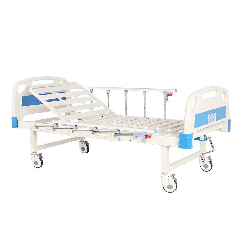 Cheap Hospital Equipment Furniture Patient Nursing Stainless Steel IV Pole 2 Crank Medical Manual Bed With ABS Brake Castors