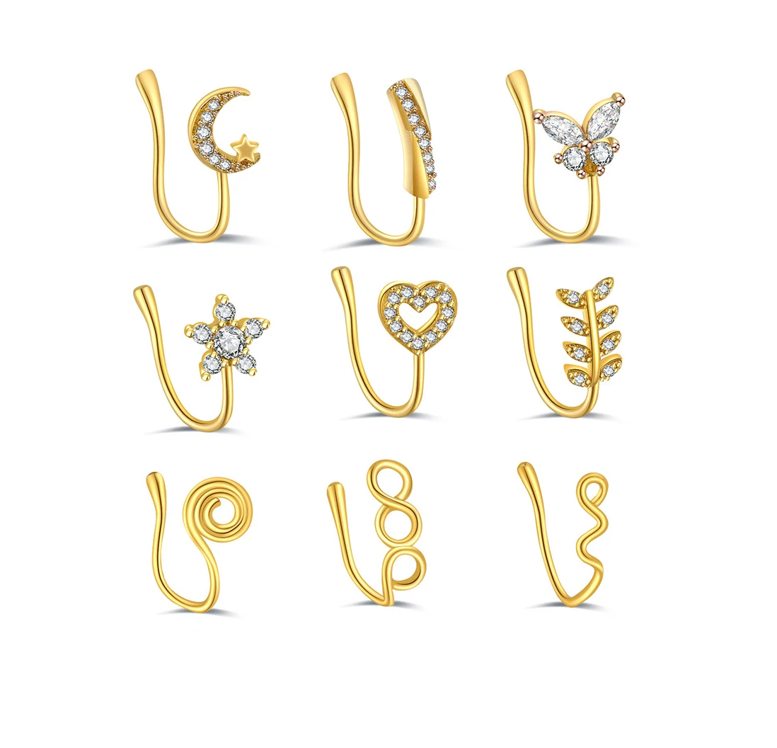 Импортированные хорошего качества женские прозрачные циркониевые искусственные пирсинг ювелирные изделия Позолоченные Поддельные кольца для носа
