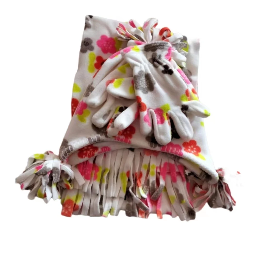 high quality Manufacturer retail polar fleece Gloves and scarves set of three for ladies