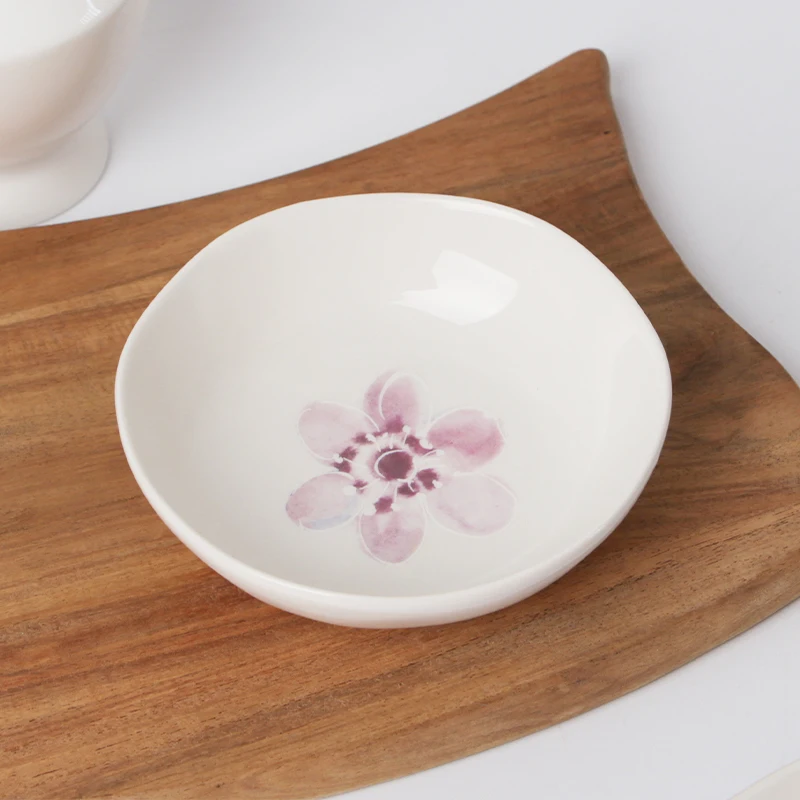 Japanese Style Irregular Ceramic Dip Dish Cherry Blossom Beige Small Plate Stoneware Soy Sauce