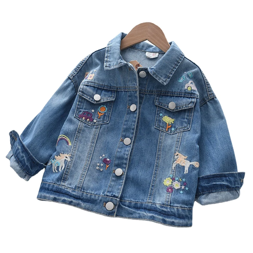 Custom Cute Kids Denim Jackets Costume For A Girl Casual Embroidered Unicorn Kids Clothes