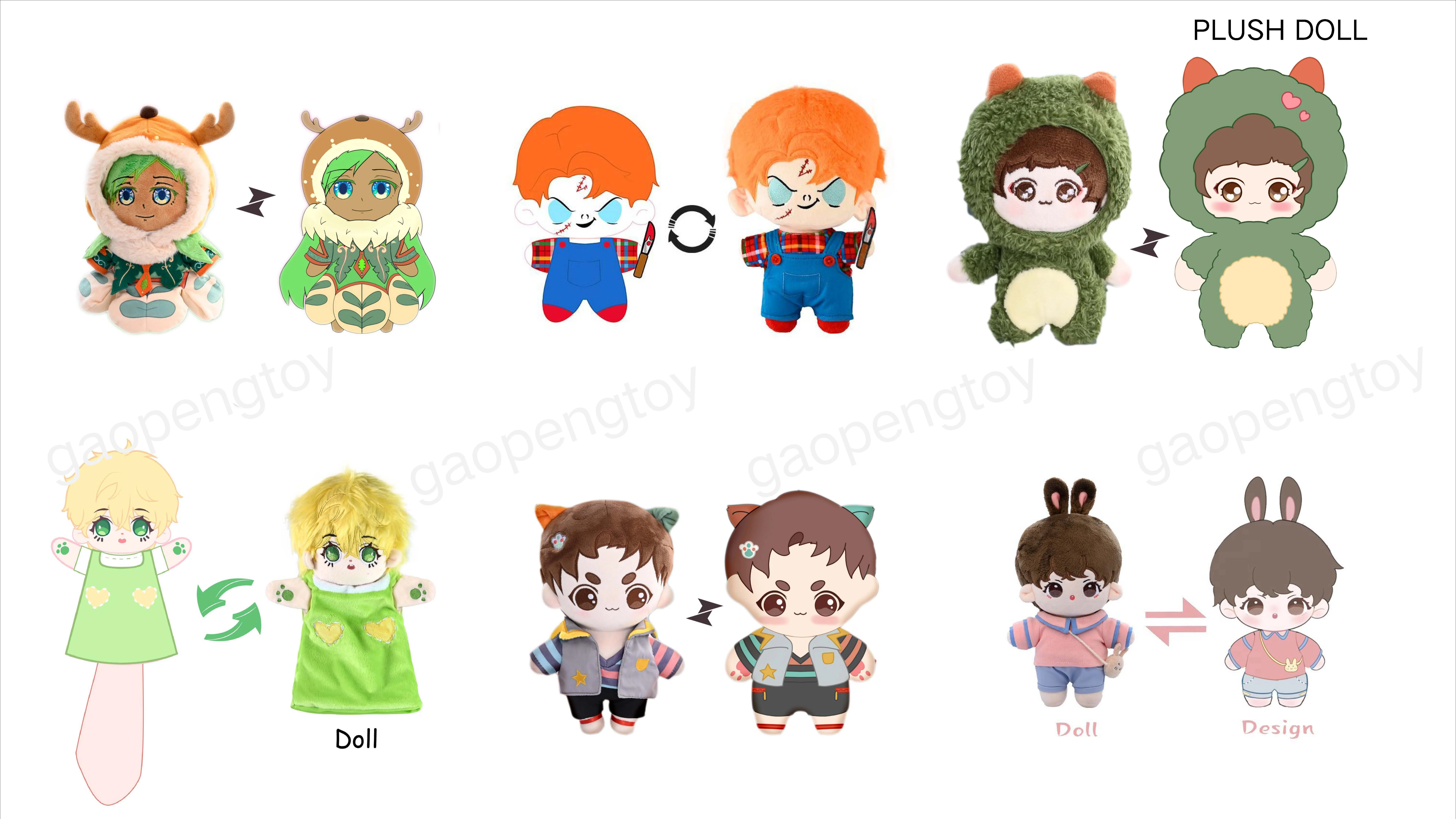 Manufacturer make custom 3d proofing prototype plush doll from drawing customized creation  idol cotton doll