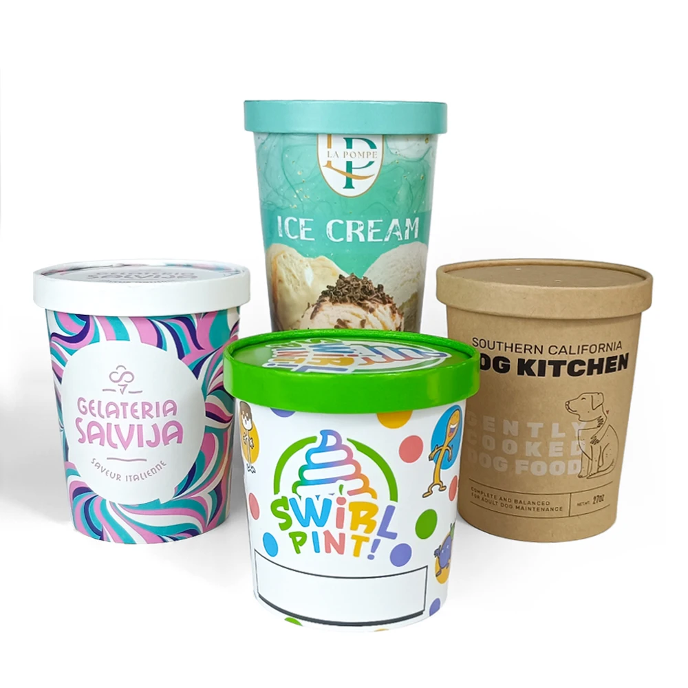 ZJPACK custom printed logo 3.5oz 4oz 5oz 6oz 8oz small biodegradable disposable square branded cups for ice cream and yoghurt
