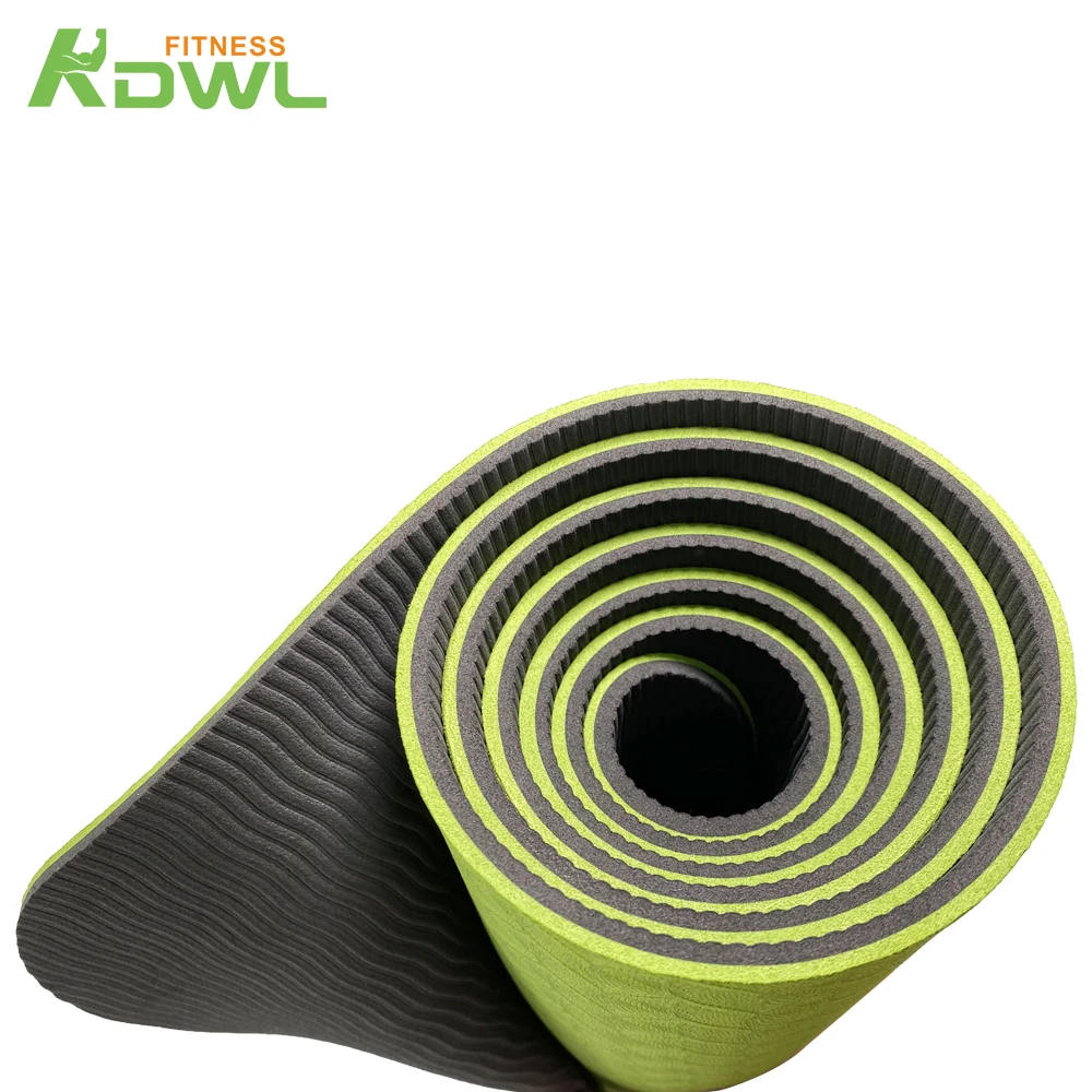 Низкая цена, оптовая продажа, толстый двухцветный нескользящий экологически чистый коврик для йоги из ТПЭ 6 мм