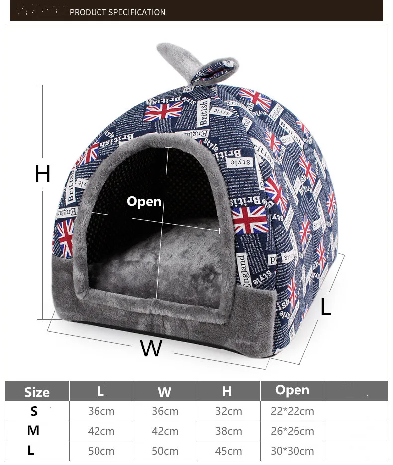 Модный принт саморазогрева 2 в 1 Складная удобные кошка кровать Палатка Домик для
