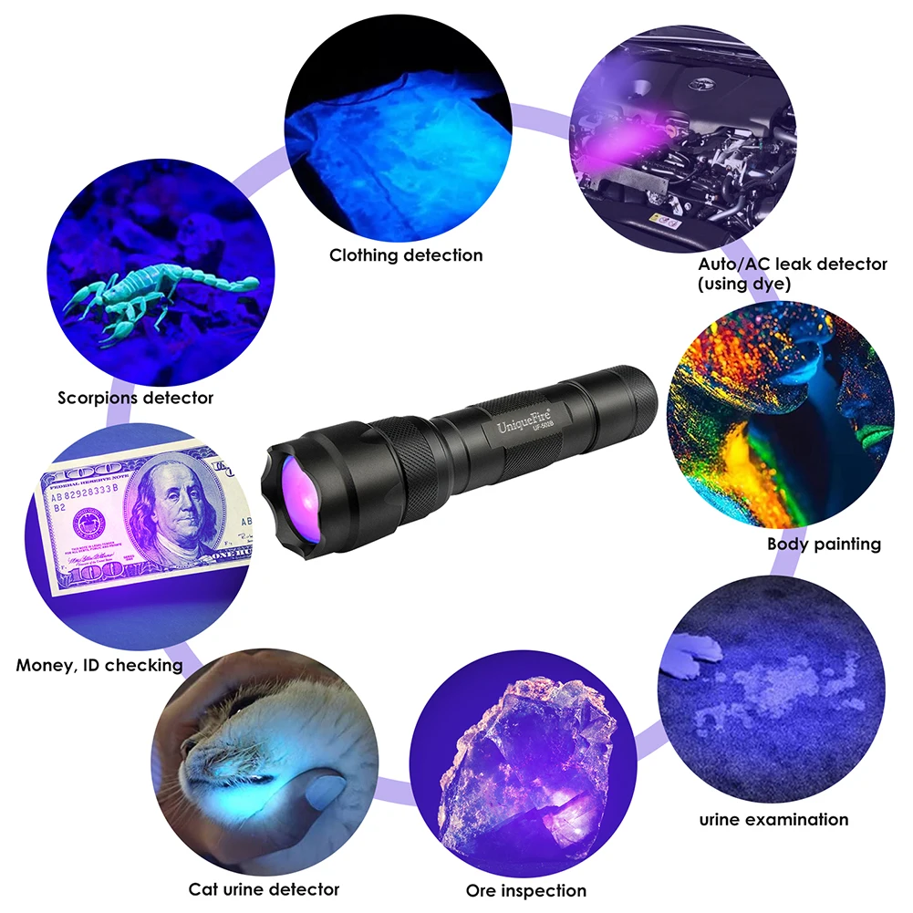 uniquefire 502B black light 3w 365nm uv led flashlight
