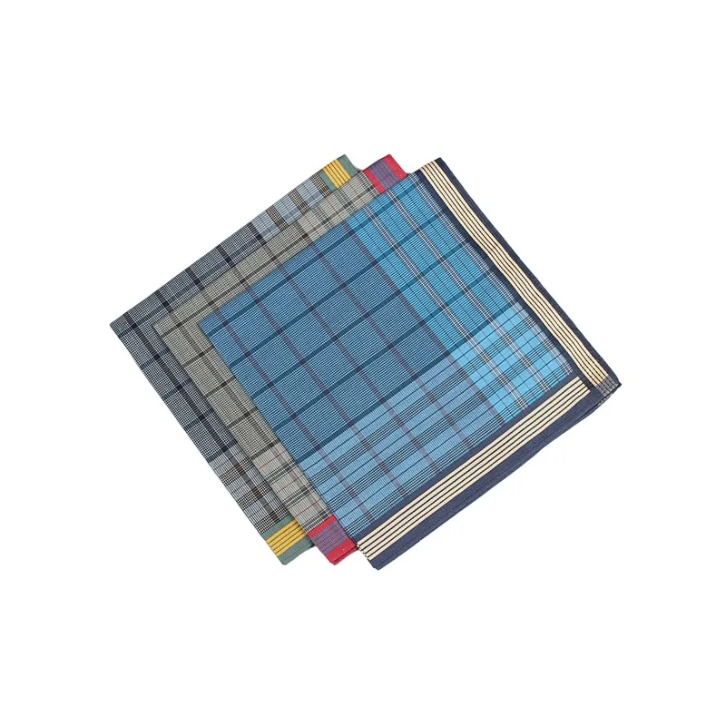 Pure Cotton Plaid Handkerchief for Men Classic Retro Style Soft Absorbent Hanky Factory Wholesale Handkerchieves