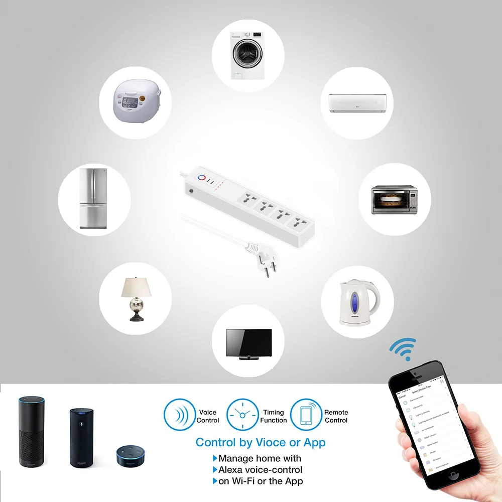 Умный удлинитель с Wi-Fi 110-240 В 4 порта переменного тока и 2