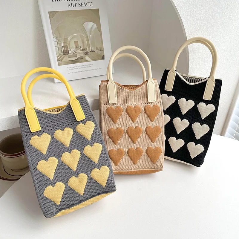 New Factory Fashion Knitted Bag Cell Phone Bags Knitted Tote Bag Custom Various Design Striped Crossbody Crochet Knit for Women
