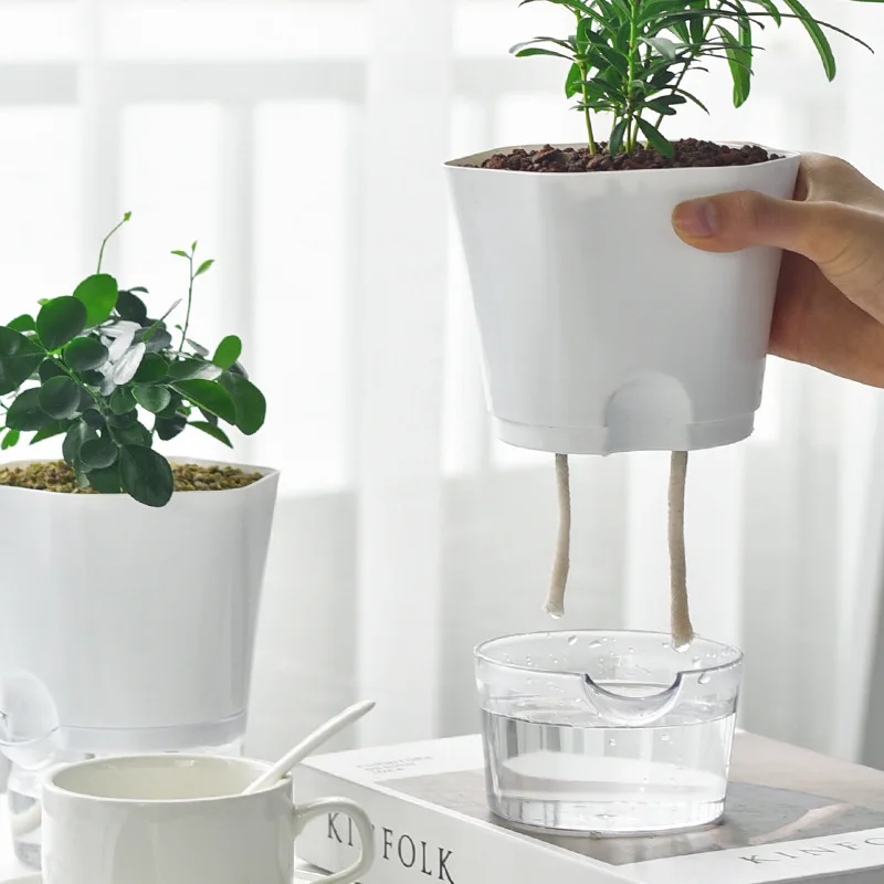 Flower Pot Creative Automatic Water Absorbing Cotton Rope Self Watering Transparent Lazy Plastic Plant Planter & Flower Pots