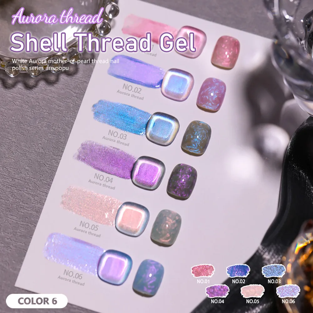 Wholesale Thread Shell Nail Gel Polish 6ML Pearl Shell Gel Nail Polish 6 Colors Varnish Soak Off UV LED Gel For Nail Beauty