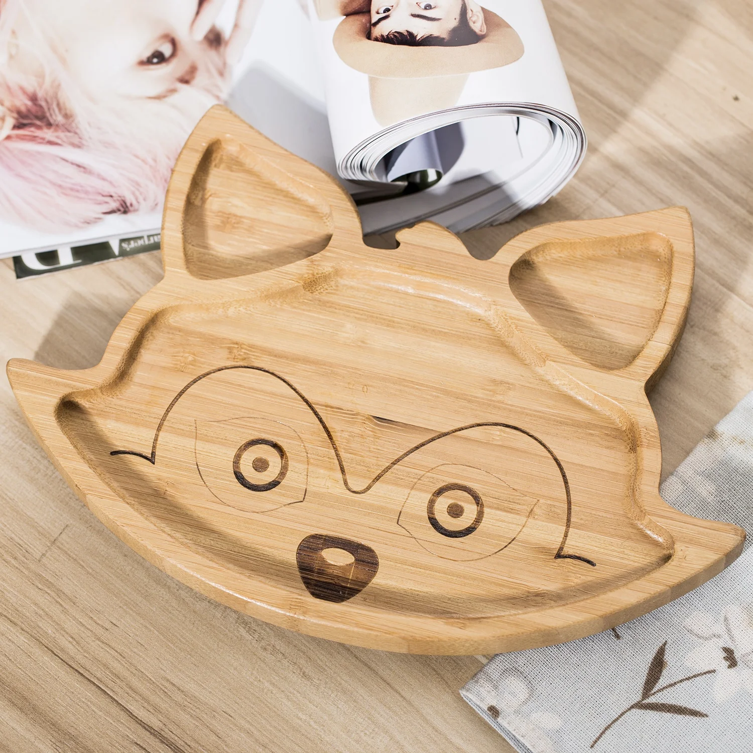 Sample Avaliable Wholesale High quality Fox Pattern Bamboo Baby Silicone Dinner Plates For Kids
