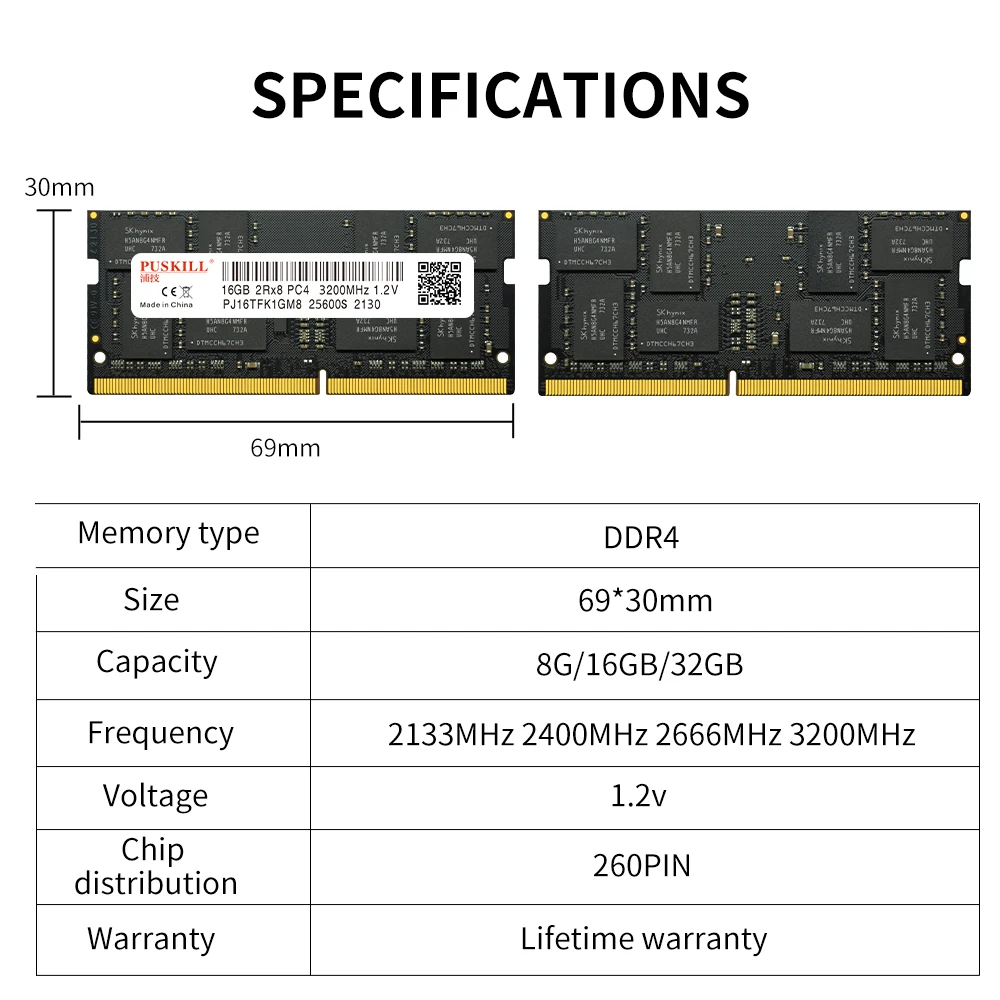 PUSKILL оптовая продажа ddr4 1 2 В memoria Ram DDR4 8 ГБ 16 3200 МГц 2666 модуль памяти ноутбука