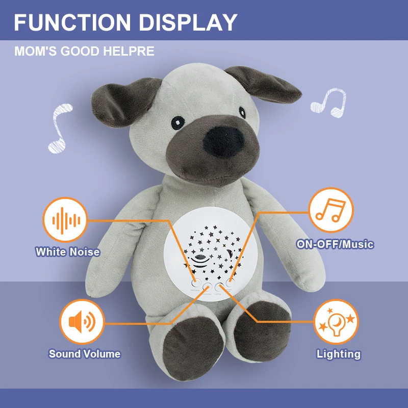 BGL Electric Comfort Puppy Doll with Night Light Music Doll Baby Soothing Sleeping  Animals Plush Stuffed Toys