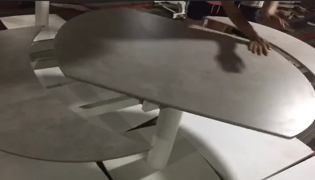 Extendable Ceramic top White Metal Base design furniture dining table with oval laminated swivel top