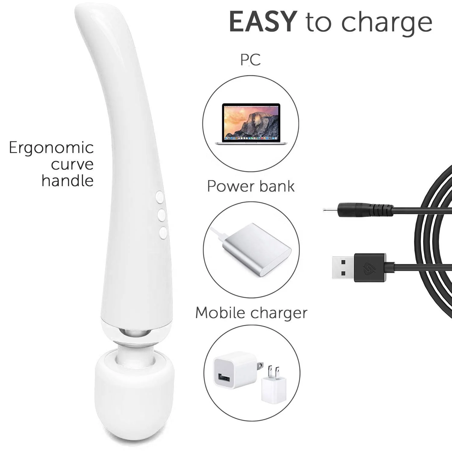 Elegance curve powerful vibrating novelties massage wand for body massage