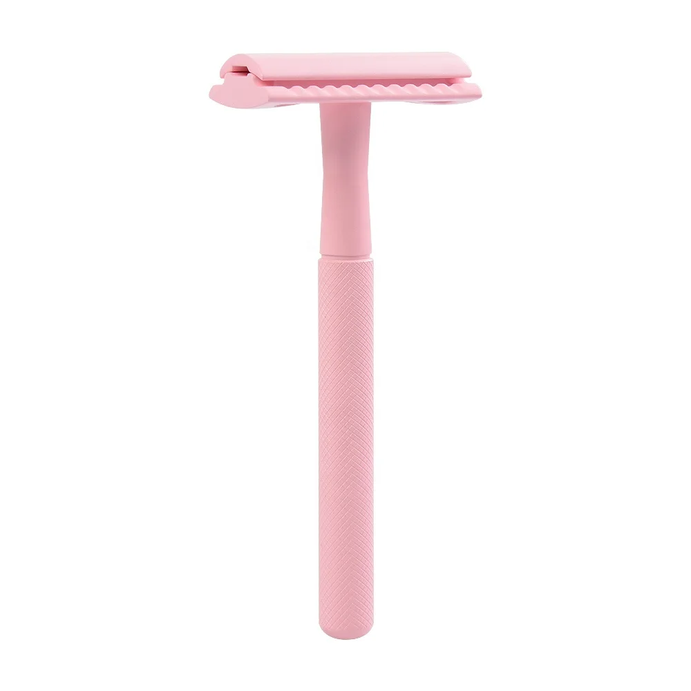Traditional Pink Brass Handle Mens Shaving Razor Double Edge Blade Barber Razor