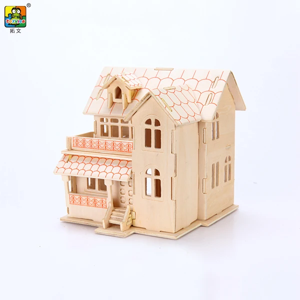 High Quality Custom 3d Model Wooden Diy Puzzles For Adults Toys Wooden villa 3d Puzzles Craft doll house model Kit For Adults