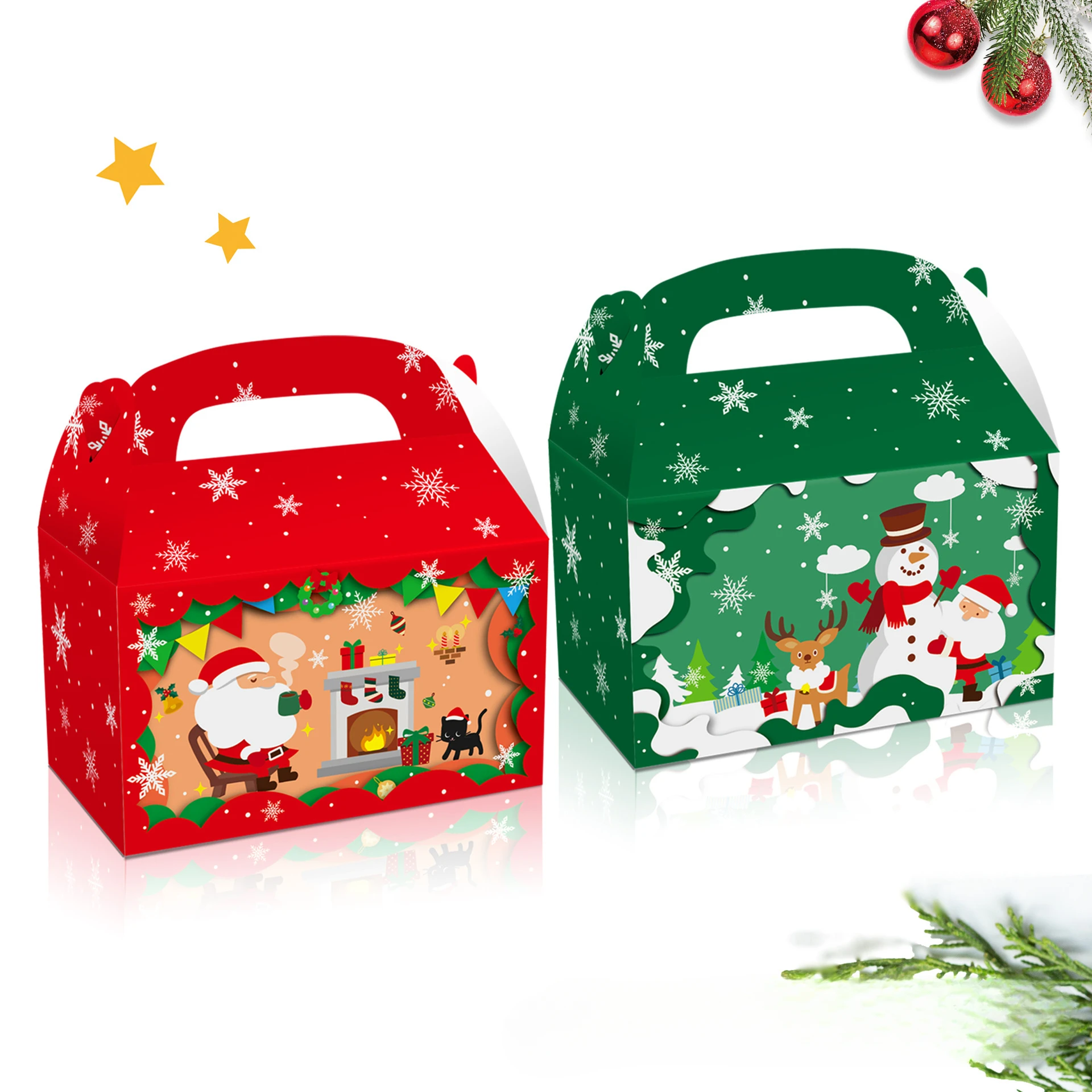 12Pcs/Pack Christmas Favor Candy Box Square Santa Claus Gift Party Chocolate Biscuit Packaging Happy News