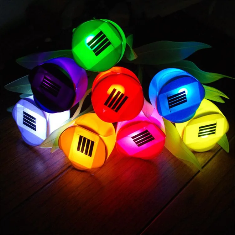 backyard decoration outdoor ground plug pathway stake tulip Decor Backyard solar led garden light flower lamp