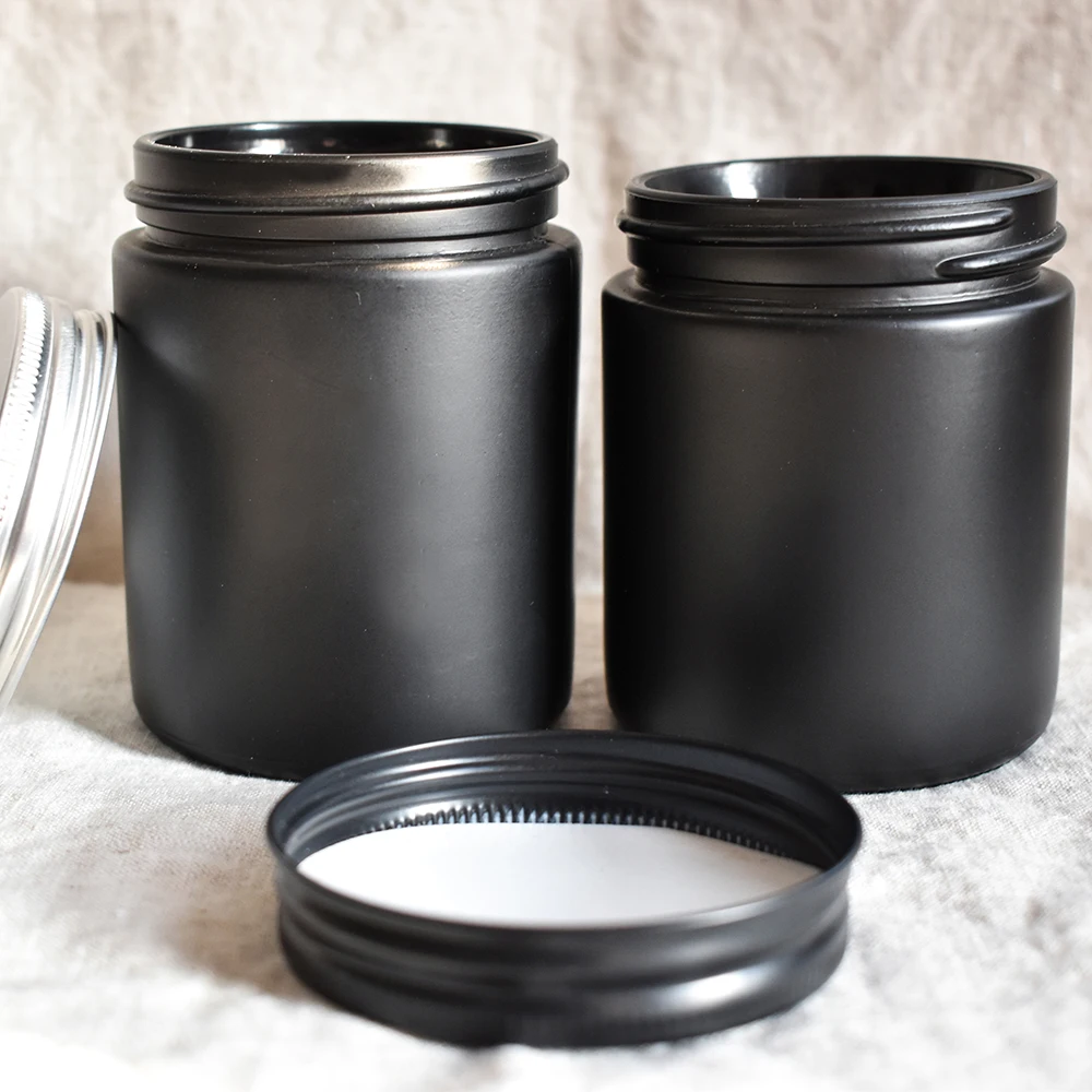 LZ matt black candle vessels screw top silver black lid wax black glass candle holder