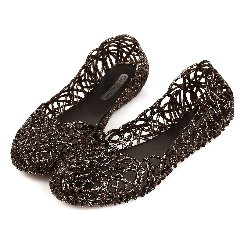 2022 summer latest women jelly shoes ladies PVC plastic bling pink gold wholesale shoes lady transparent jelly sandals