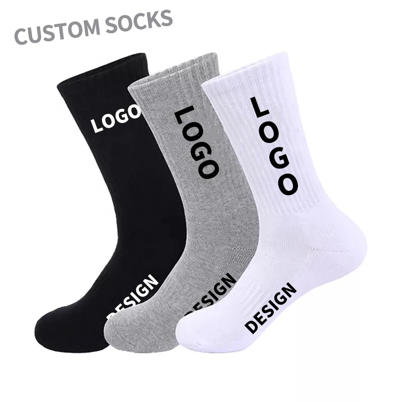 OEM white black gray bamboo cotton athletic custom logo sport socks cycling basketball bike gym workout half terry crew socks