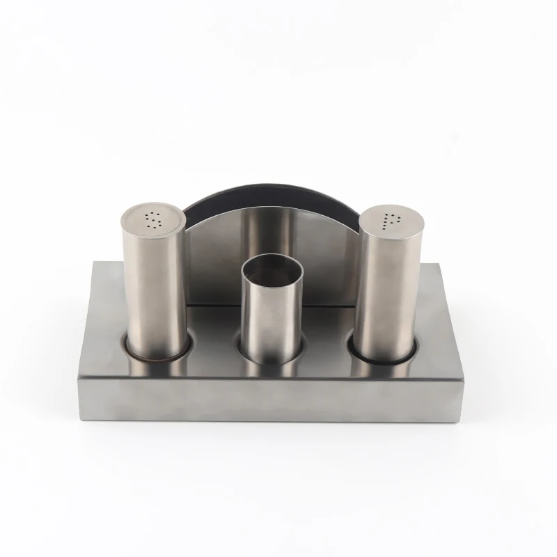 Customized Stainless Table Set With Napkin Holder Toothpick Pepper and salt pepper shaker set For Home And Restaurant
