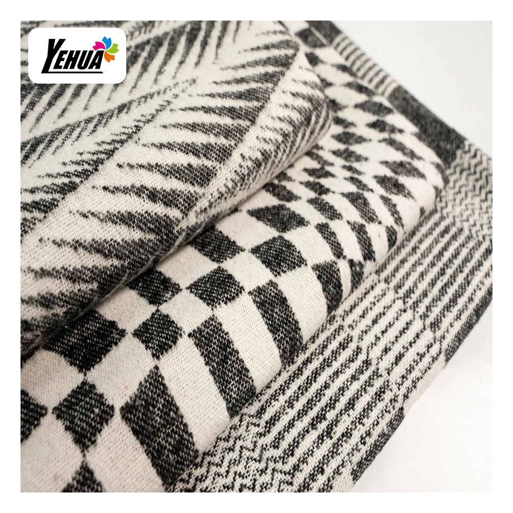 7.New style wool national style polyester cotton plaid woven jacquard tweed flannel check fabric for winter long sleeve coat